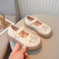 Girls' leather shoes, princess shoes for girls2026New autumn and winter stylish soft-soled pearl shoes for children and toddlers 26-30One Hand5Double smėlis