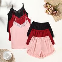 Trendy Red Lace Spliced Sexy Summer Pajamas for Women - Camisole Style Medium
