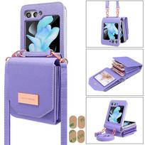 Card Slots Wallet PU Leather Z Flip 7 Case with Crossbody Strap, Flip Screen Case for Samsung Z Flip 6 5 4 3 with Lanyard For Samsung Z Flip 6 violetinė