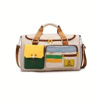 Colorful Contrast Crossbody Sports Duffel Bag - Stylish Polyester Travel Tote for Gym, Short Trips & Weekend Outings beige