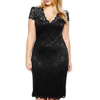 Summer Women See-through Lace Patchwork Mini Dress V-Neck Short Sleeve Slim Fit Plus Size Party Dress Female Clothing 2XL