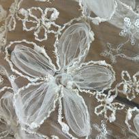 Ins Style Grey Blue Lace Mesh Fabric 3D Flower Embroidery Thread Sequin Tulle Fabric For Diy Sewing Dress Costume Wedding Veil 50x150cm