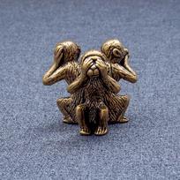 Solid Brass Three Wise Monkeys Feng Shui Ornament Paperweight Tea Pet Large - 98g gray
