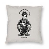 As I Began To Love Myself Charlie Chaplin Pillowcase Polyester Linen Velvet Decorative Pillow Case Home Cushion Cover Peach skin 18*18(CM)-1Pcs white