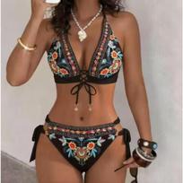 Europos ir Amerikos Bikini maudymosi kostiumas, Seksualus ir patogus trijų dalių moteriškas maudymosi kostiumas, Skirtas maudymosi kostiumas L juoda