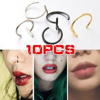 10 Pcs Stylish Stainless Titanium Steel C-shaped Nose Ring Nails Vacuum C-rod Lip Nails Curved Rod Nose Nails violetinė