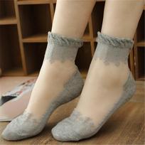 Fashion Women Girl Ultrathin Transparent Lace Socks Short Stockings Beautiful Crystal Silk EMA One size