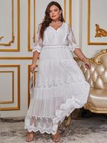 Plus Size V-neck Lace Short Sleeve Dress - Summer 2025 European and American Style 1XL