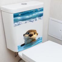 Cute Sea Otter Ocean Print Toilet Lid Sticker Self Adhesive Removable Waterproof Decal for Bathroom Decoration 1pc