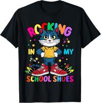 Cat Rocking In My School Shoes Funny Back To School Kids Tee unisex T-Shirt S
