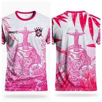 Brasil Sports Quick-dry Breathable Men T-shirt Outdoor Football Jersey Club Fan Parent-child Short Sleeve Clothing Top S pink