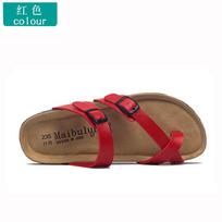 Fashion Low-top cork beach flip-flops beaded couple beach flip-flops soft heel flat slippers women summer unisex slippers 35