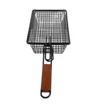 Non-stick Grill Basket with Wooden Handle, Ideal for Fish, Vegetable, Steak Meat, Shrimp, with Lid Metal Barbecue Tool for Grilling