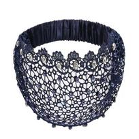 Fashion Accessory Crystal Pearl Floral Beaded Headbands Lace Breathable Wide Headbands Hollow Pattern Stretchy Turban Daily Wear