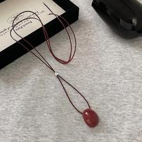 Simple Oval Choker Necklace Wax Rope Long Pendant Necklace Alloy Sweater Chain Women vyno raudonos spalvos
