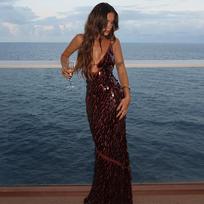 Sexy Hollow Out Sequined Long Party Dress Women V-neck Sleeveless Backless Sling Dresses 2026 Summer Lady Beach Holiday Dress S tamsiai raudona spalva