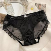 French-style Satin Niche Sexy Pure Lace Cream Triangle Panties Pure Cotton Crotch Low-rise Women's Underwear M