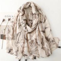 Luxury Floral Designer Women Viscose Scarf Four Seasons Beach Shawl Designer Tassel Pashmina Muslim Hijab Wrap Lady 88x180cm beige