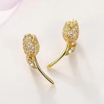 Fashion Rose Flower Silver Color Stud Earrings for Women Crystal Gold Color Stainless Steel Earrings Wedding