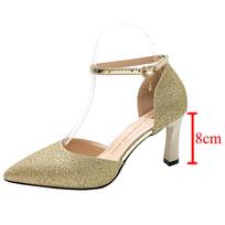 Bling Gold Silver Women Pumps 2026 Sexy Point Toe Thin Heel Party Wedding Shoes Womens Summer Ankle Strap 8cm High Heels Shoes 34 auksas