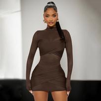 Sexy Round Neck Long Sleeve Mesh Patchwork Dress - Women's Autumn/Winter European & American Style Medium ruda