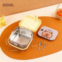 Square 304 Stainless Steel Bento Lunch Box With Cutlery&Handle Portable Cartoon Fruit Salad Food Container For Kids Students orange