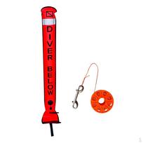 4' Scuba Diving ''Diver Below'' Reflective Surface Marker Buoy SMB Safety Sausage + Finger red