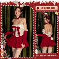 Christmas dress velvet tube top dress skirt bunny dress Christmas dress party costume M