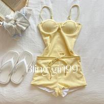 Cream Yellow Ins Korean Style Sexy Simple High-end Slimming Design Vacation Hot Swimsuit Island Photo L