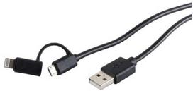 S-Conn 14-14025, 1 m, USB 2.0 A/USB Micro B, Lightning, Juoda, USB 2.0, 1.5 A