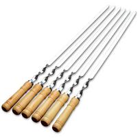 6Pcs Stainless Steel Bbq Flat Skewers Outdoors Grill Long Handle Barbecue Stick