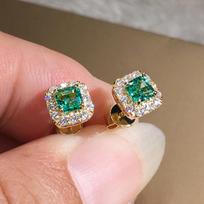 Simple Square Grandmother Green Cube Zircon  Silver Needle Earrings for Women Gold Color Stud Earring Fashion Wedding