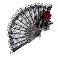 Yousheng Vintage Feather Lace Folding Fan Portable Summer Rose Flower Lace Hand Held Fan Decoration Dance Performance Props Party Costume Accessories F