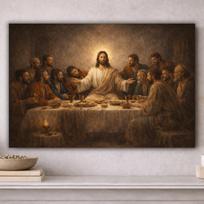 Last Supper Wall Art, Christian Fine Art Print, Jesus and the Twelve Disciples, Modern Christian Religious Artwork, Large Christian Canvas 20x30cm