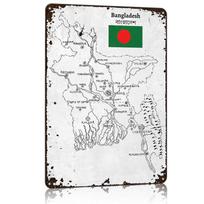Handdrawn Bangladesh Map Metal Poster Tin Sign Wall Art Home Decor Customizable Metal Signs for Home Decoration Room Decorations 20x30cm（7.8x11.8inch）