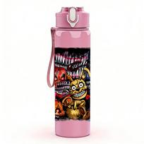 1 vnt. Five Nights žaidimo personažo plakatas 750 ml spalvotas plastikinis vandens buteliukas Neperšlampamas dangtelis su atlenkiamu šiaudeliu Sportui, biurui, namams Pack of 1 rožinė