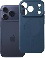 Oem dėklas, skirtas iPhone 18 Pro / 17 Pro, silikoninis Mag dėklas, suderinamas su MagSafe (kameros apsauga), tamsiai mėlynas
