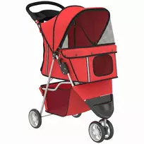 Sulankstomas šunų vežimėlis su krepšiu, pagalvėle ir puodelio laikikliu mažiems šunims iki 10 kg, raudonas