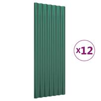 vidaXL Stogo plokštės, 12vnt., žalios, 100x36cm, cinkuotas plienas
