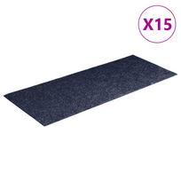 vidaXL Laiptų kilimėliai, lipnūs, 15 vnt., 60x25 cm, pilkai mėlyni, stačiakampiai