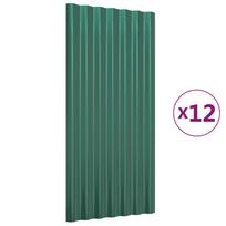vidaXL Stogo plokštės, 12vnt., žalios, 80x36cm, cinkuotas plienas