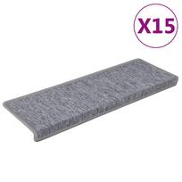 vidaXL Laiptų kilimėliai, 15 vnt., 65x21x4 cm, šviesiai pilki, stačiakampiai kraštai
