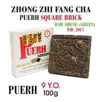 ZHONG ZHI FANG CHA (Green) Puerh (Raw, Sheng) Brick 7.Y.O., 2017 - Žalioji Pu-erh arbata Kvadratinė plyta, 100 g