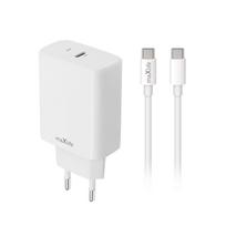 Maxlife MXTC-10-20C PD QC įkroviklis 1x USB-C 20W baltas + USB-C – USB-C laidas 20W