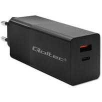 Qoltec 52382 GaN POWER PRO įkroviklis, 1xUSB Type-C, 1xUSB A, 100W, 5-20V, 1.5-5A, PD, juodas