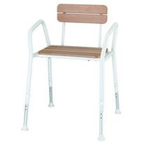 Sundo 10260 medinis dušos kėdė su atlošu, 580mm, 680mm, 29cm, 47cm, 80-90cm, 136kg, reguliuojamas aukštis, nuimamas atlošas