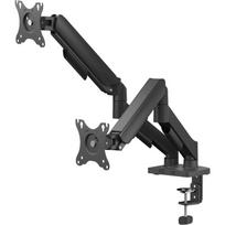 Savio UM-04 Dviejų monitorių stalo laikiklis, 17"–32", 2x9kg, VESA 75x75/100x100, 0-360°, ABS, juoda