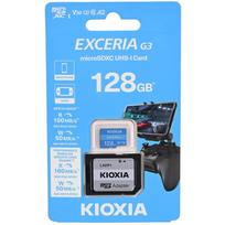 Kioxia EXCERIA G3 LMEX3L128GG2, 128GB, MicroSDXC, UHS-I, 160MB/s, 50MB/s, U3, V30, A2, Class 10, atsparus smūgiams, vandeniui