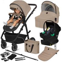 Vežimėlis 3in1 iki 22 kg, lopšys/ sportinė dalis/ kėdutė - Lionelo Bianka Beige Sand + automobilinė bazė Astrid I-Size Base Plus