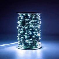 LED Kalėdų diodų girlianda 100 m ant metalinio vielos DEW DROP su nuotolinio valdymo pulteliu, 1000LED, balta, IP44